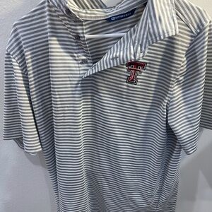 Cutter & Buck Gray and White Striped Polo Texas Tech TTU